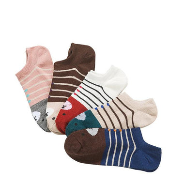 Striped Bear Print Ankle Socks