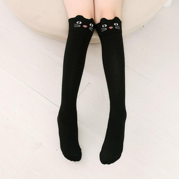 Cartoon Print Cotton Knee High Socks