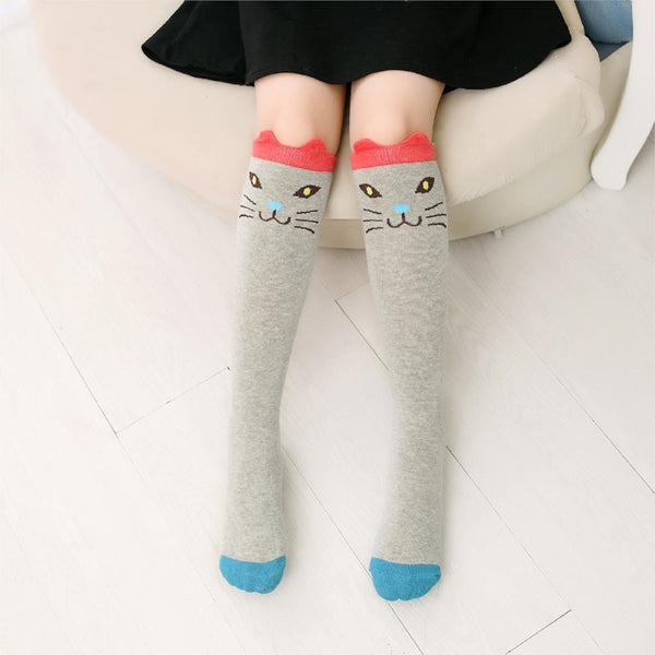 Cartoon Print Cotton Knee High Socks