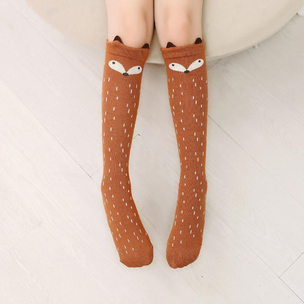 Cartoon Print Cotton Knee High Socks