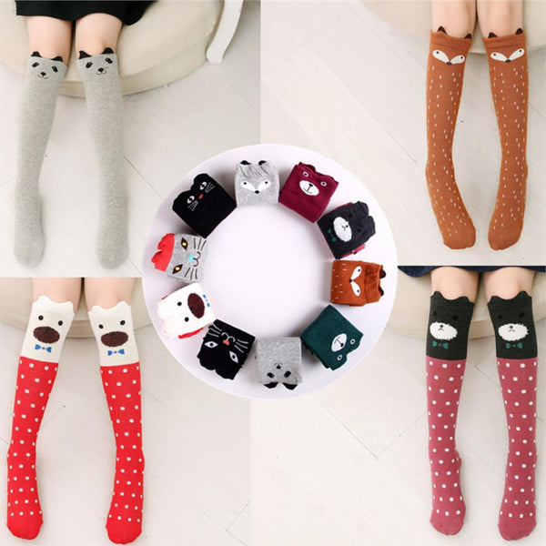 Cartoon Print Cotton Knee High Socks