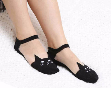 Harajuku Transparent Cat Print Ankle Socks