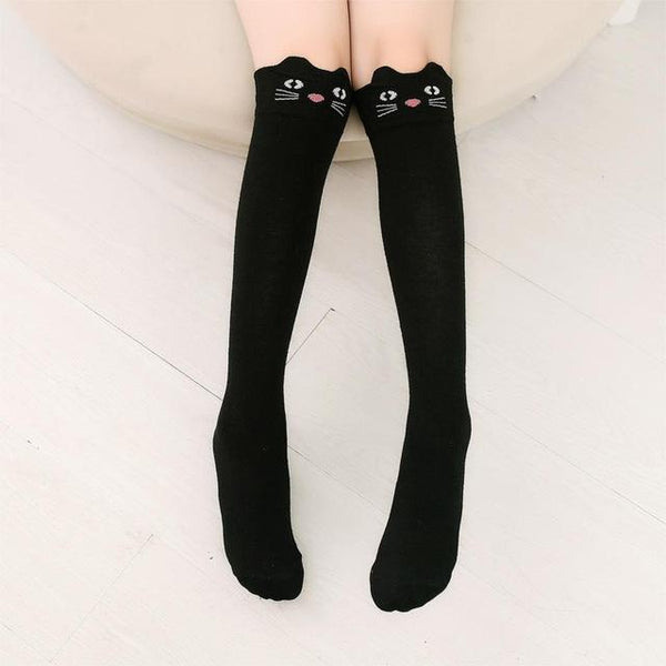 Cartoon Print Cotton Knee High Socks