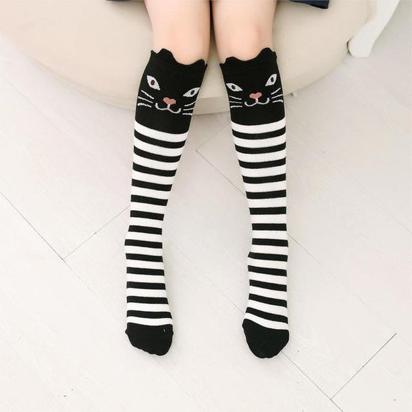 Cartoon Print Cotton Knee High Socks