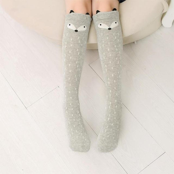 Cartoon Print Cotton Knee High Socks